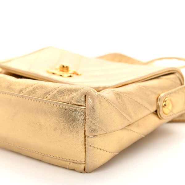 CHANEL | Gold Lambskin Chevron Quilted Micro Flap Bag - Image 7
