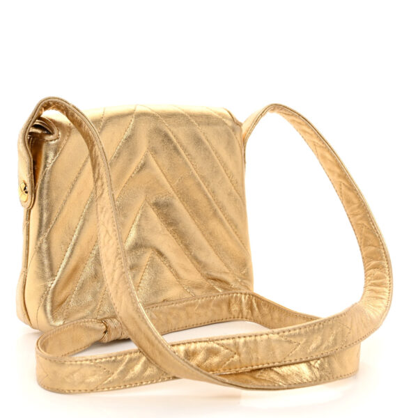 CHANEL | Gold Lambskin Chevron Quilted Micro Flap Bag - Image 2