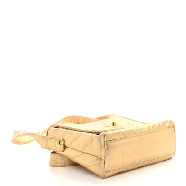 CHANEL | Gold Lambskin Chevron Quilted Micro Flap Bag - Image 3