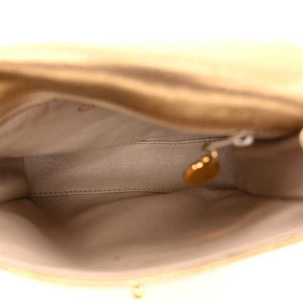 CHANEL | Gold Lambskin Chevron Quilted Micro Flap Bag - Image 4