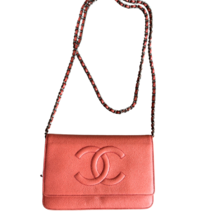 CHANEL | Lambskin quilted wallet on Chain WOC coral