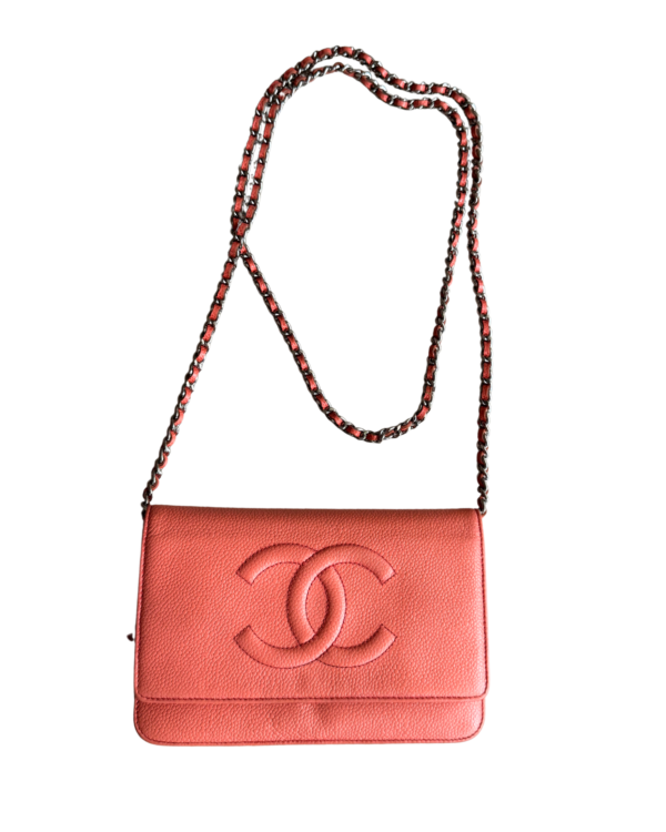 CHANEL | Lambskin quilted wallet on Chain WOC coral