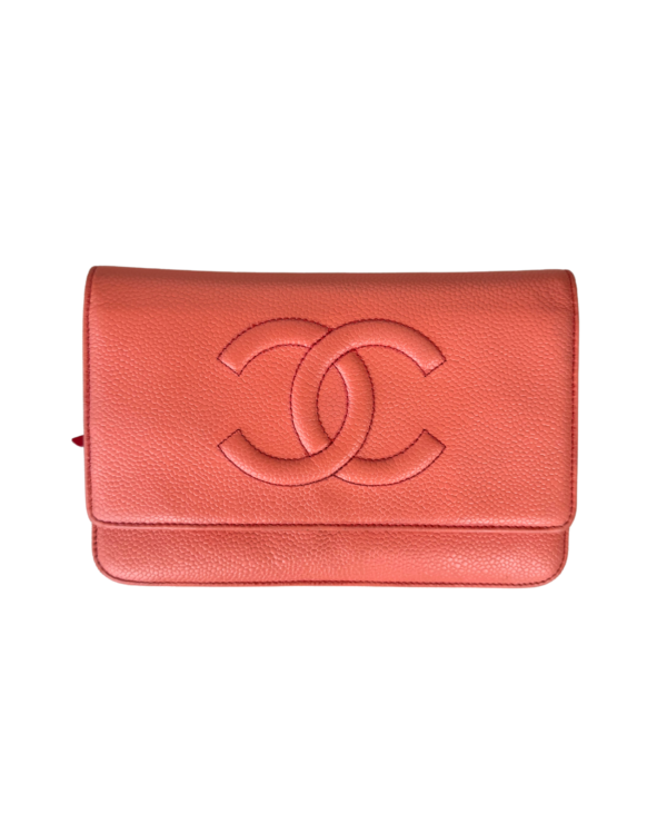 CHANEL | Lambskin quilted wallet on Chain WOC coral - Image 8