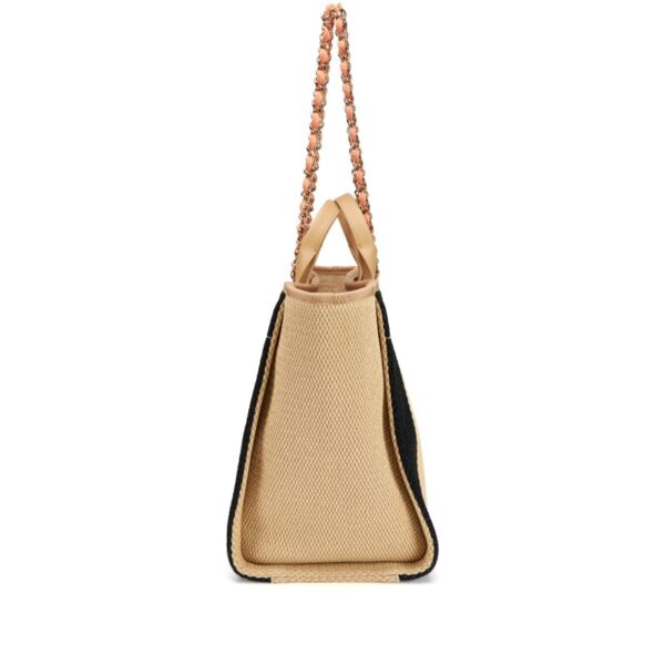 CHANEL | Deauville Tote Grande en Raffia a Rayas – Negro, Blanco y Beige - Image 4